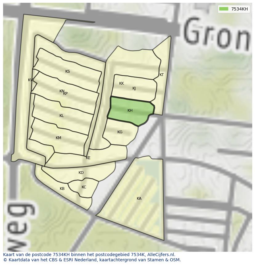 Afbeelding van het postcodegebied 7534 KH op de kaart.