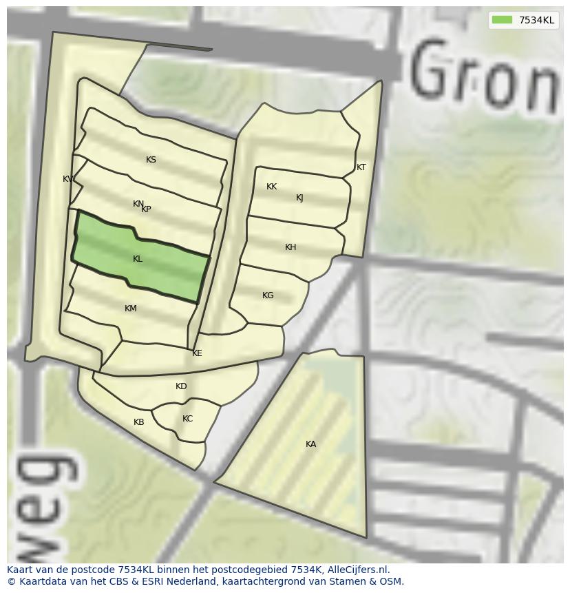 Afbeelding van het postcodegebied 7534 KL op de kaart.