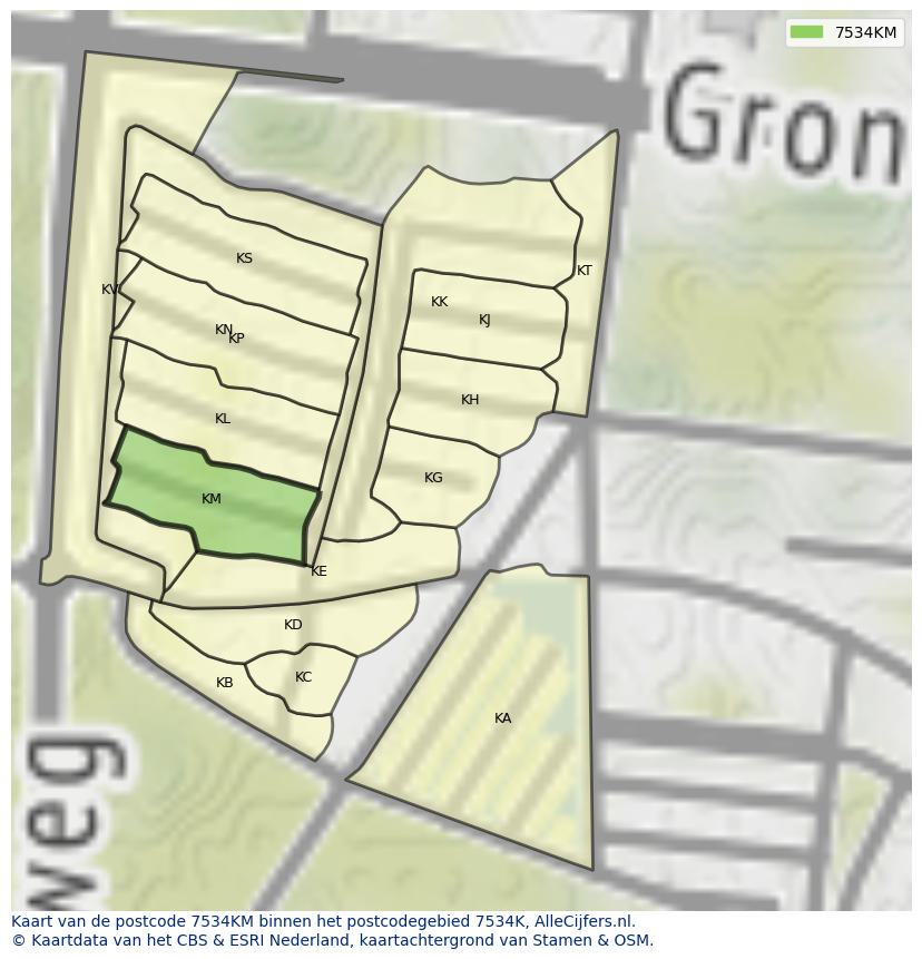 Afbeelding van het postcodegebied 7534 KM op de kaart.