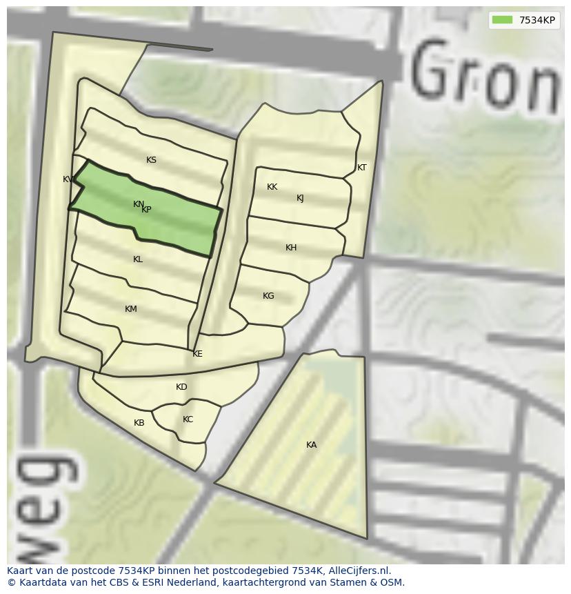 Afbeelding van het postcodegebied 7534 KP op de kaart.