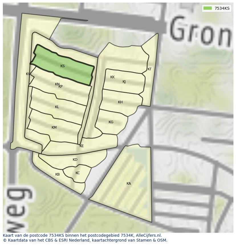 Afbeelding van het postcodegebied 7534 KS op de kaart.