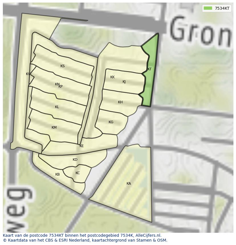 Afbeelding van het postcodegebied 7534 KT op de kaart.