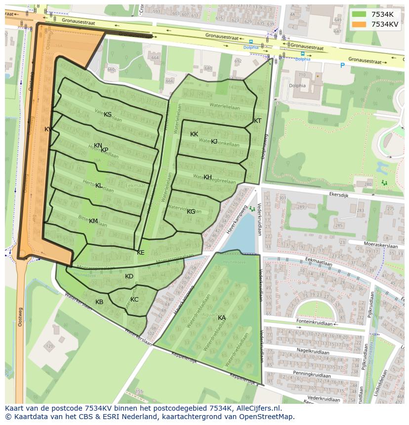 Afbeelding van het postcodegebied 7534 KV op de kaart.