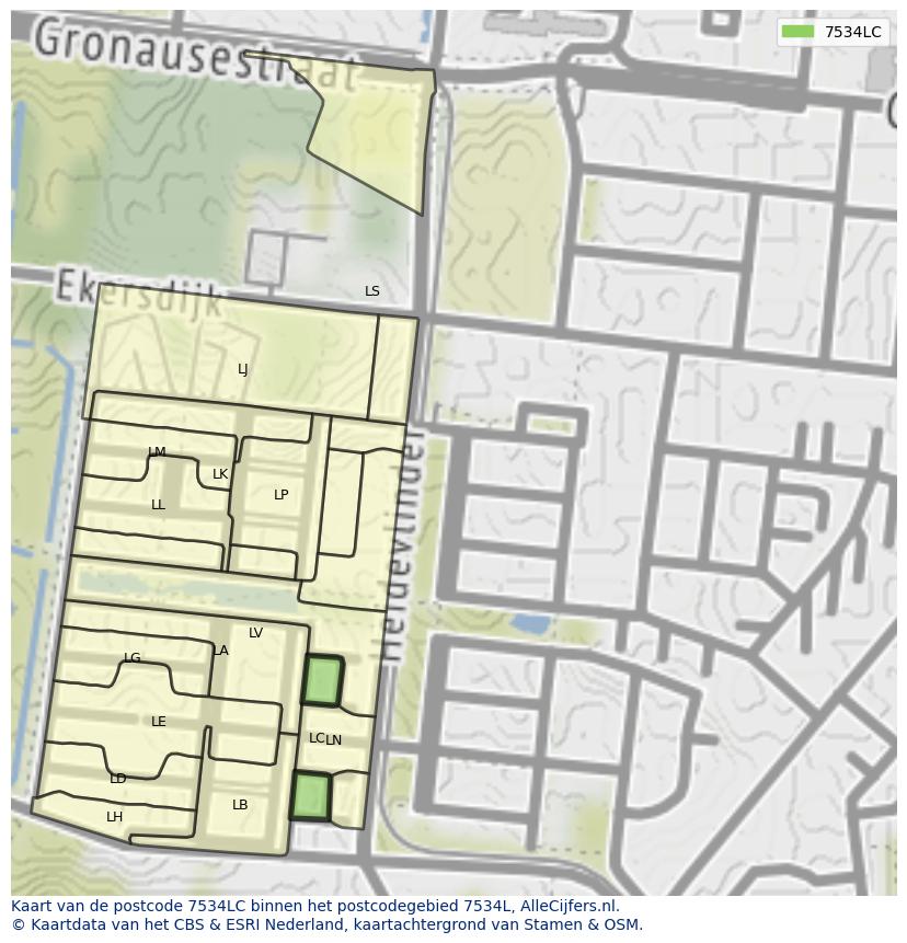 Afbeelding van het postcodegebied 7534 LC op de kaart.
