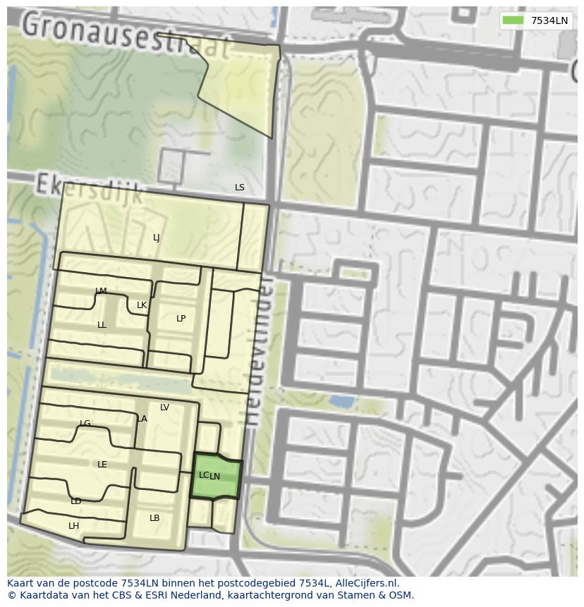 Afbeelding van het postcodegebied 7534 LN op de kaart.