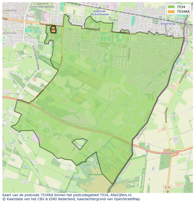 Afbeelding van het postcodegebied 7534 RA op de kaart.