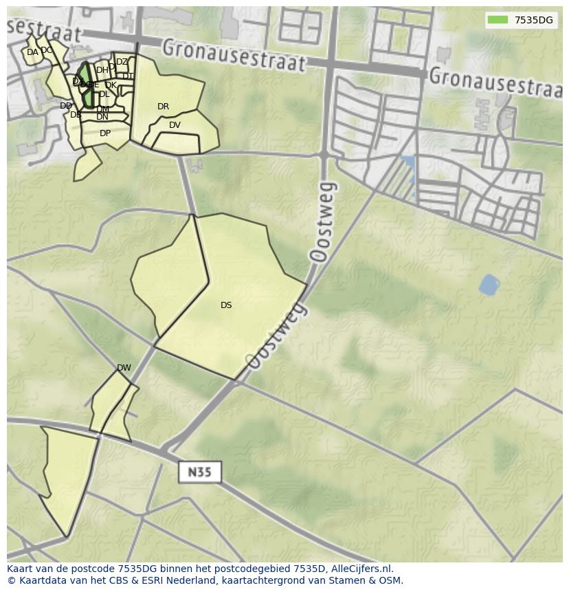 Afbeelding van het postcodegebied 7535 DG op de kaart.