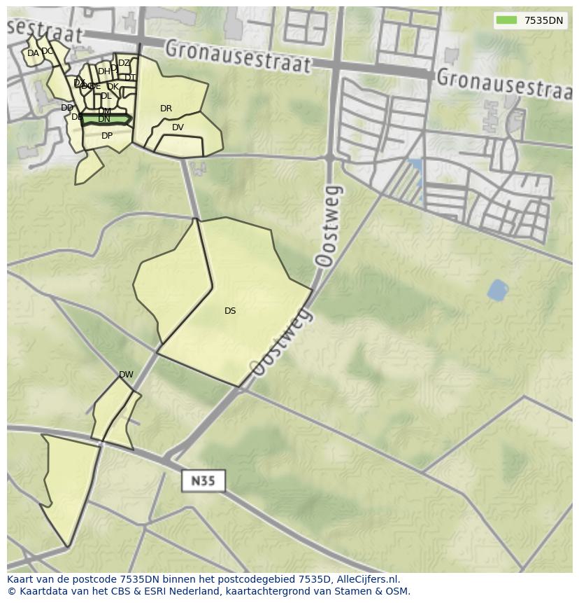 Afbeelding van het postcodegebied 7535 DN op de kaart.