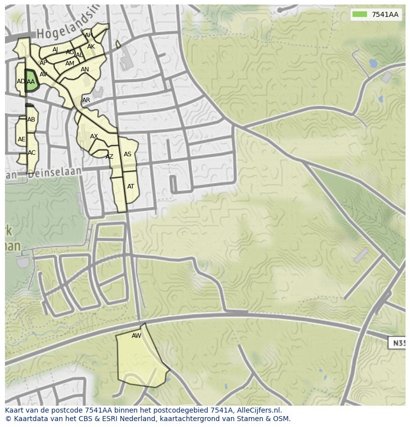 Afbeelding van het postcodegebied 7541 AA op de kaart.