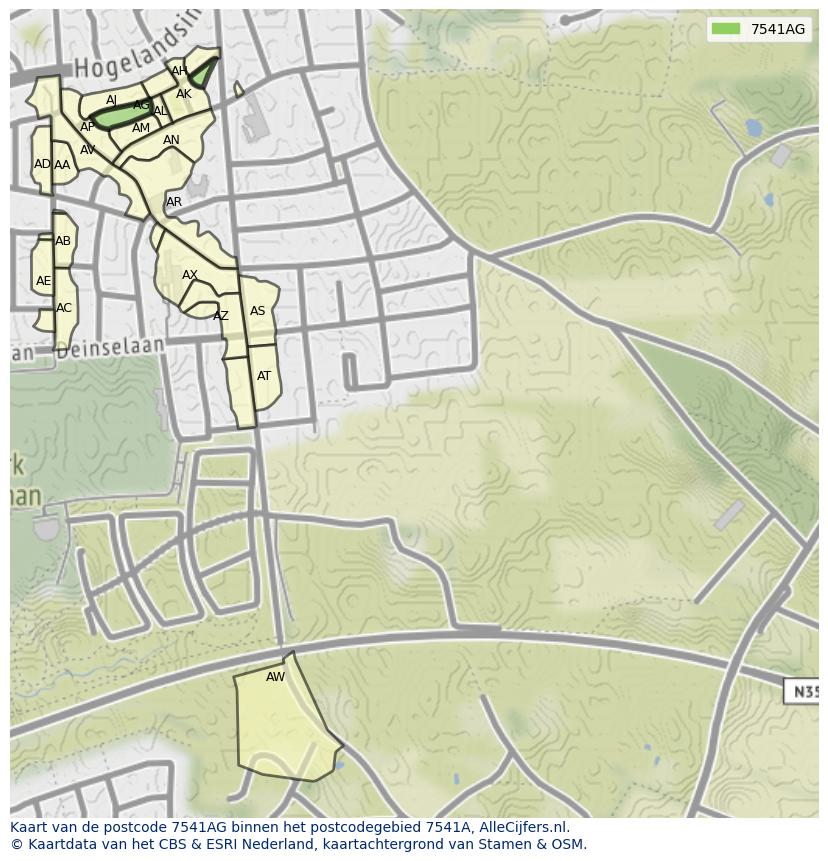 Afbeelding van het postcodegebied 7541 AG op de kaart.