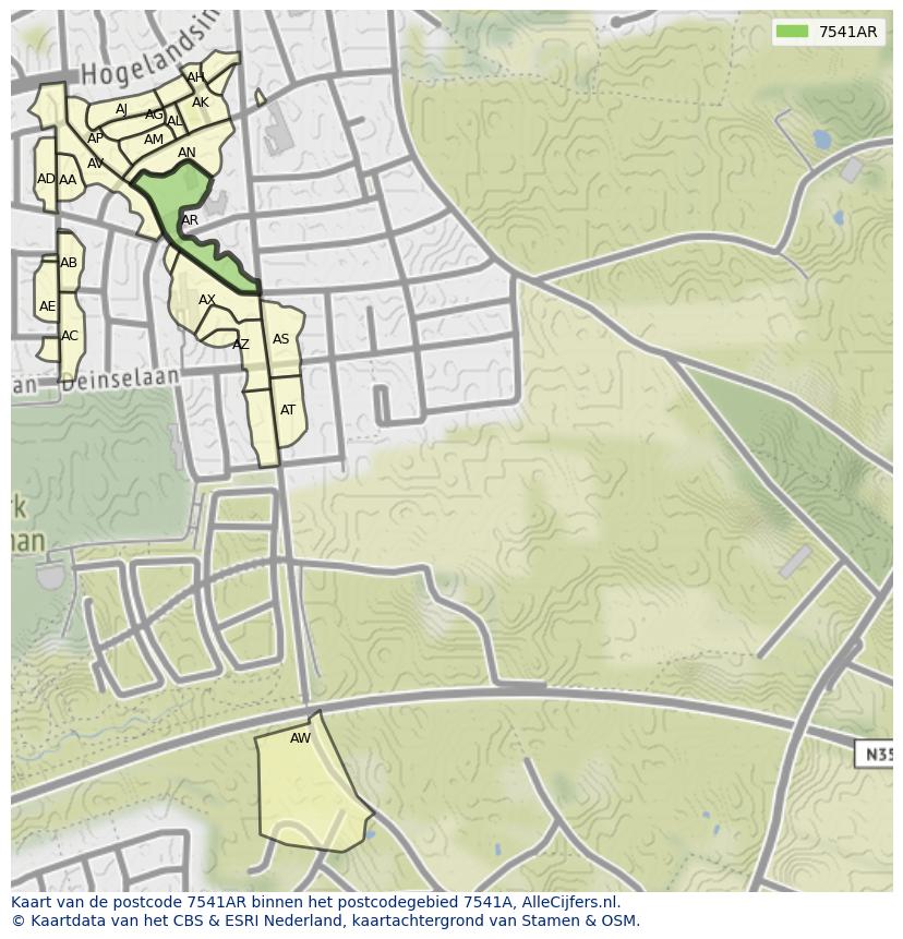 Afbeelding van het postcodegebied 7541 AR op de kaart.