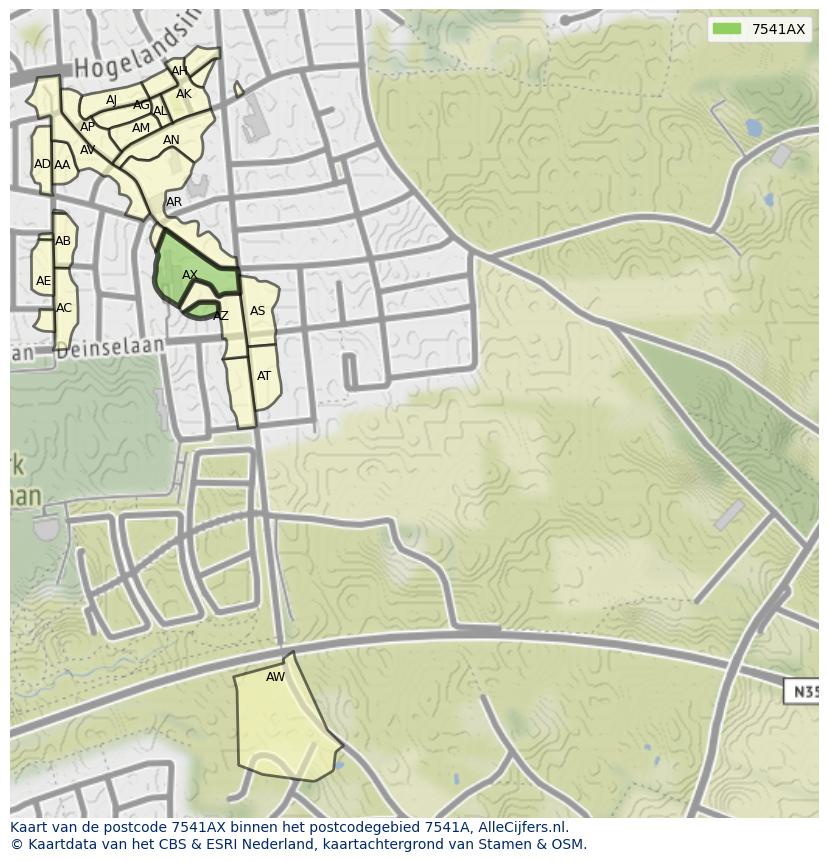 Afbeelding van het postcodegebied 7541 AX op de kaart.