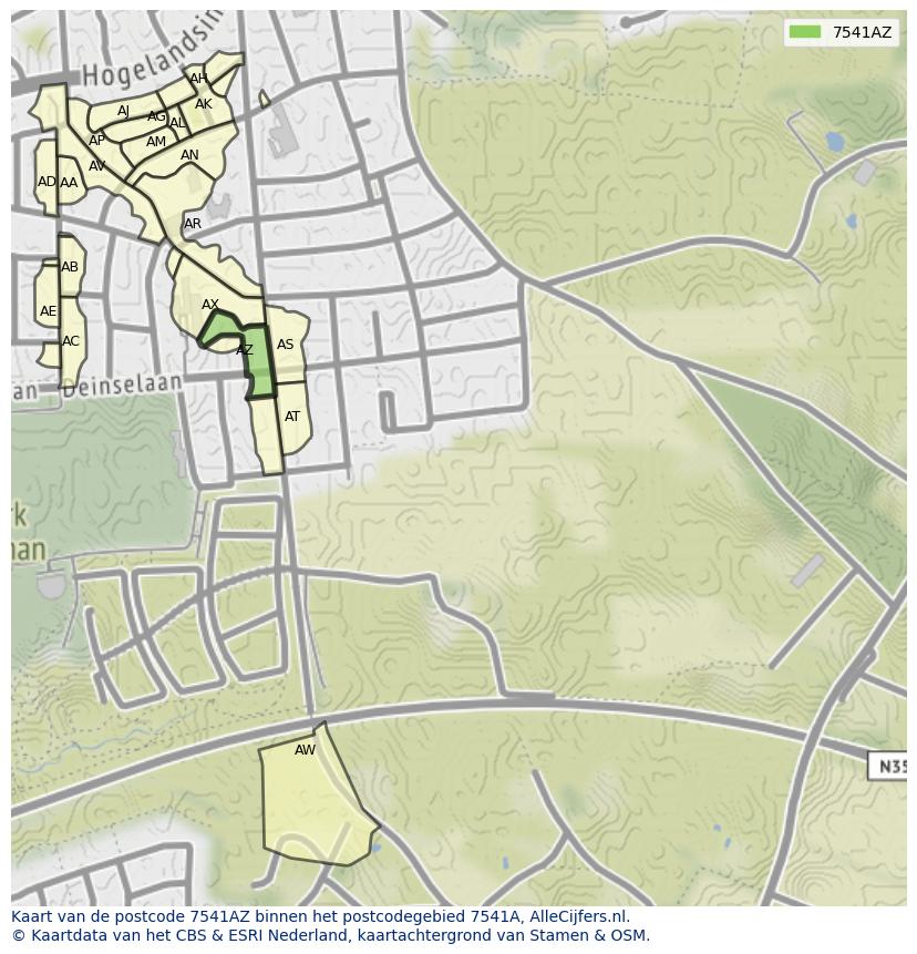Afbeelding van het postcodegebied 7541 AZ op de kaart.