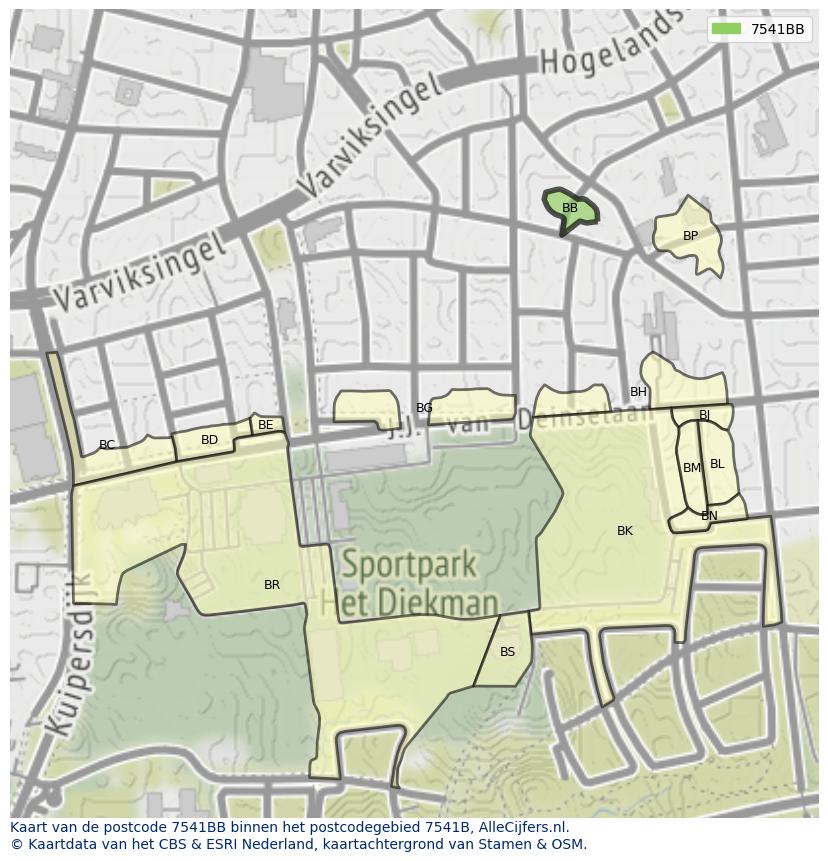 Afbeelding van het postcodegebied 7541 BB op de kaart.