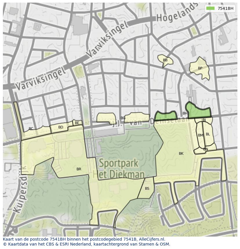 Afbeelding van het postcodegebied 7541 BH op de kaart.