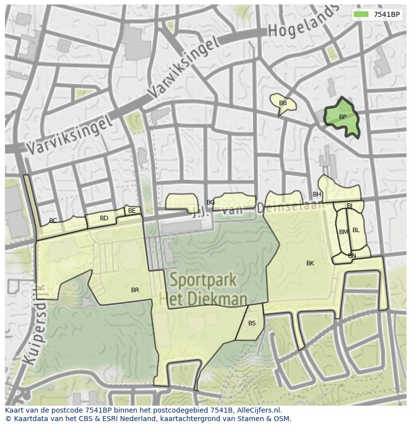 Afbeelding van het postcodegebied 7541 BP op de kaart.