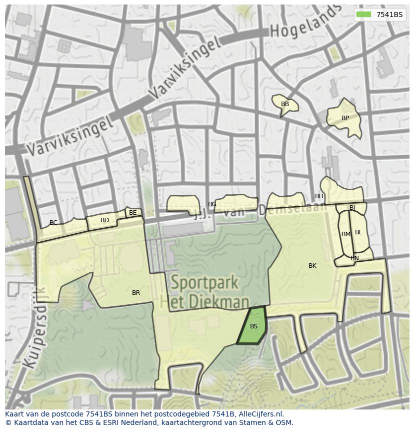 Afbeelding van het postcodegebied 7541 BS op de kaart.