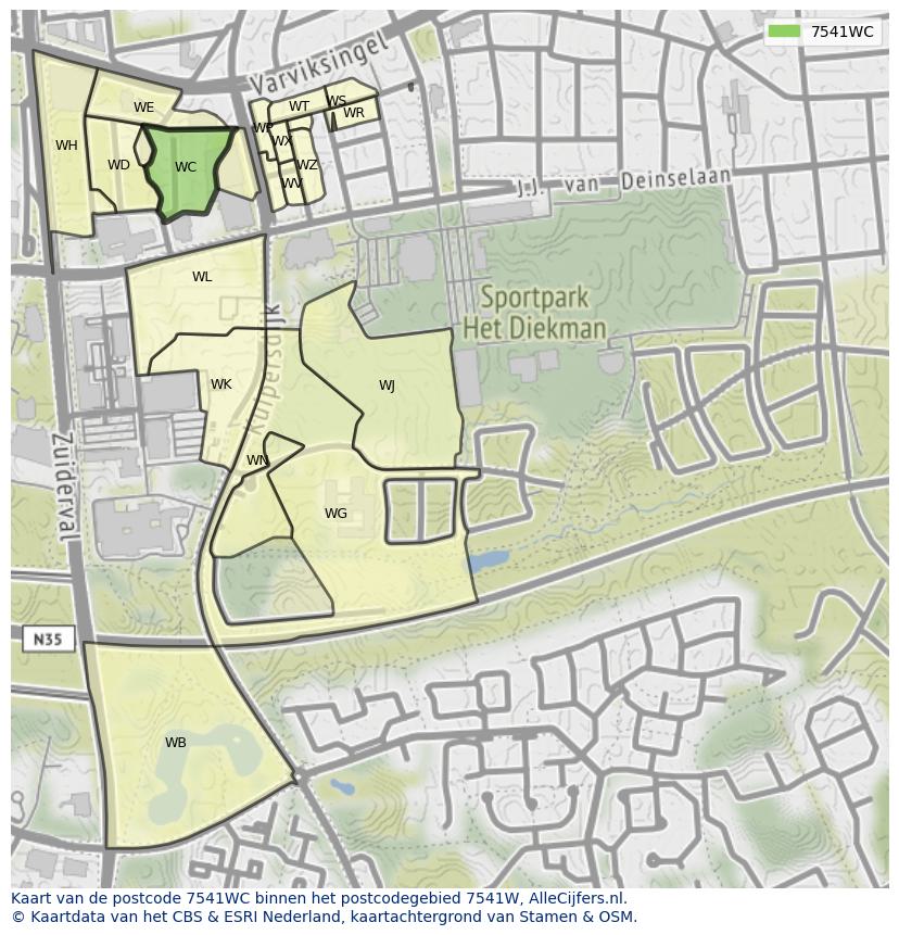 Afbeelding van het postcodegebied 7541 WC op de kaart.
