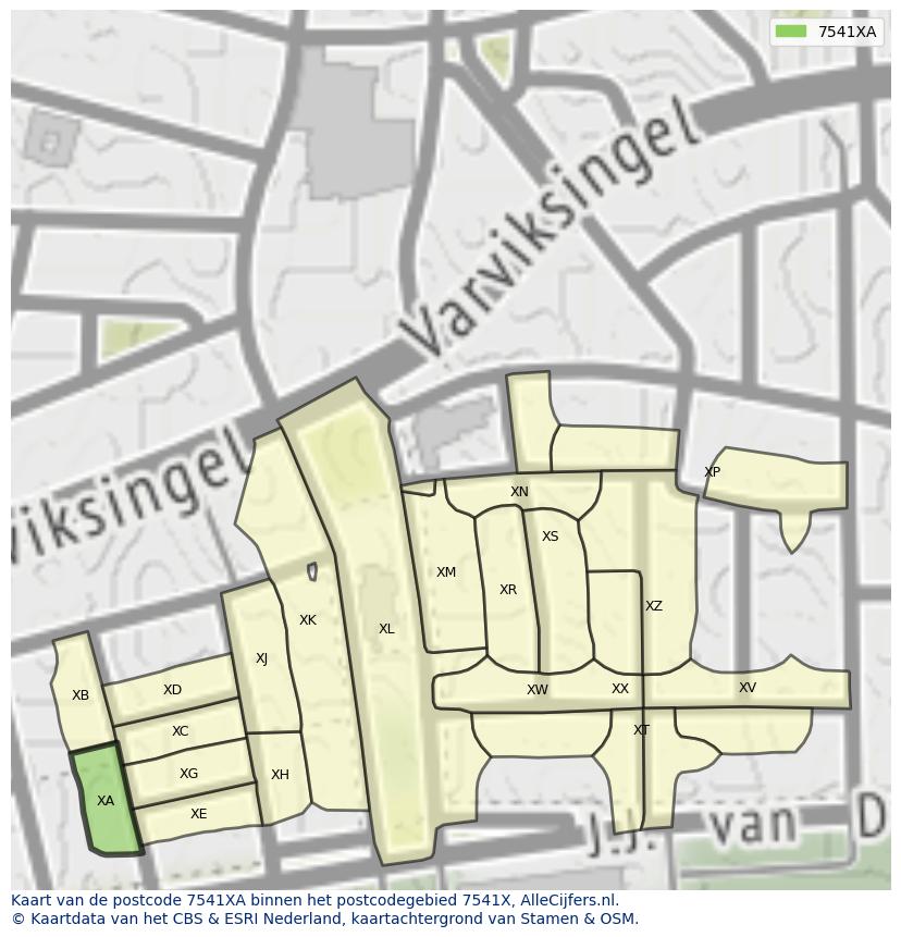 Afbeelding van het postcodegebied 7541 XA op de kaart.