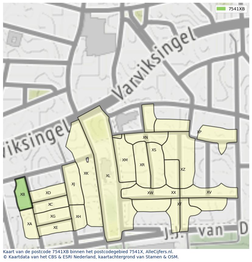 Afbeelding van het postcodegebied 7541 XB op de kaart.