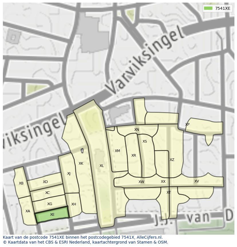 Afbeelding van het postcodegebied 7541 XE op de kaart.