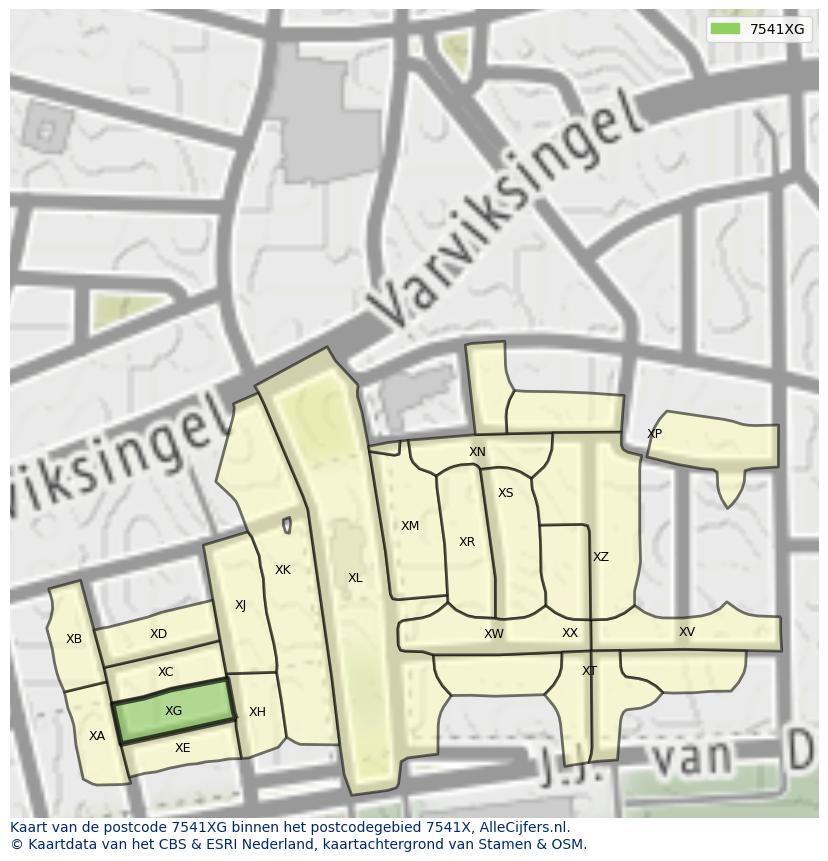 Afbeelding van het postcodegebied 7541 XG op de kaart.