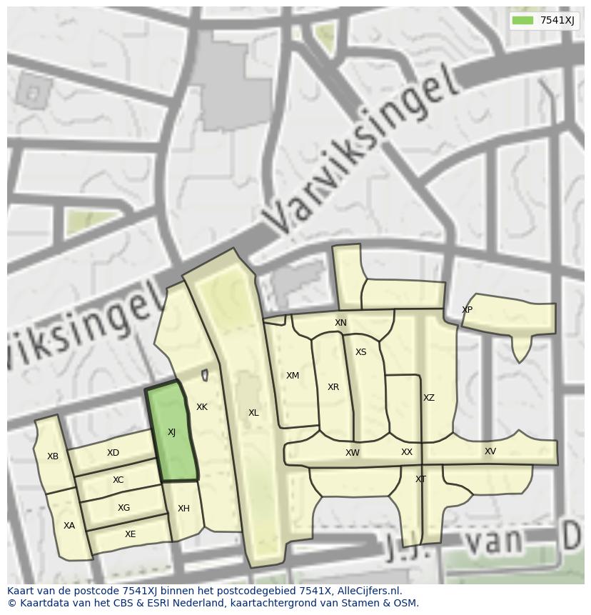 Afbeelding van het postcodegebied 7541 XJ op de kaart.