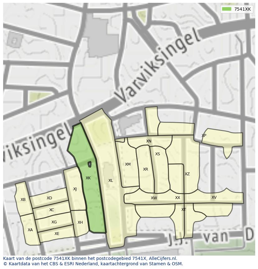 Afbeelding van het postcodegebied 7541 XK op de kaart.