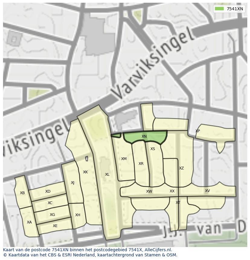 Afbeelding van het postcodegebied 7541 XN op de kaart.