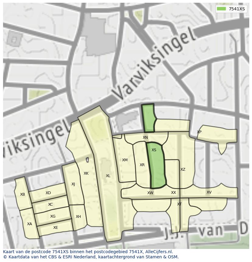 Afbeelding van het postcodegebied 7541 XS op de kaart.