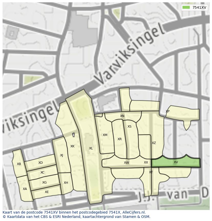 Afbeelding van het postcodegebied 7541 XV op de kaart.