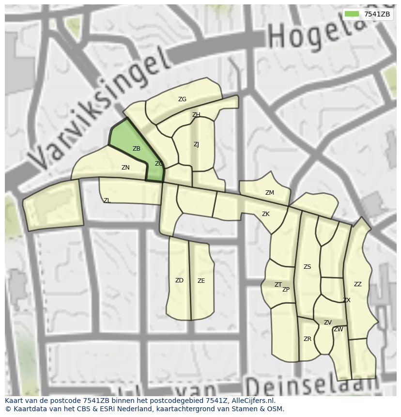 Afbeelding van het postcodegebied 7541 ZB op de kaart.