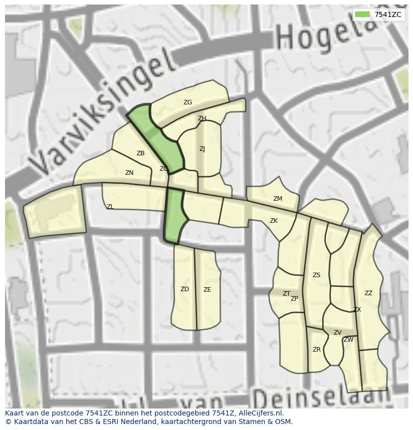 Afbeelding van het postcodegebied 7541 ZC op de kaart.