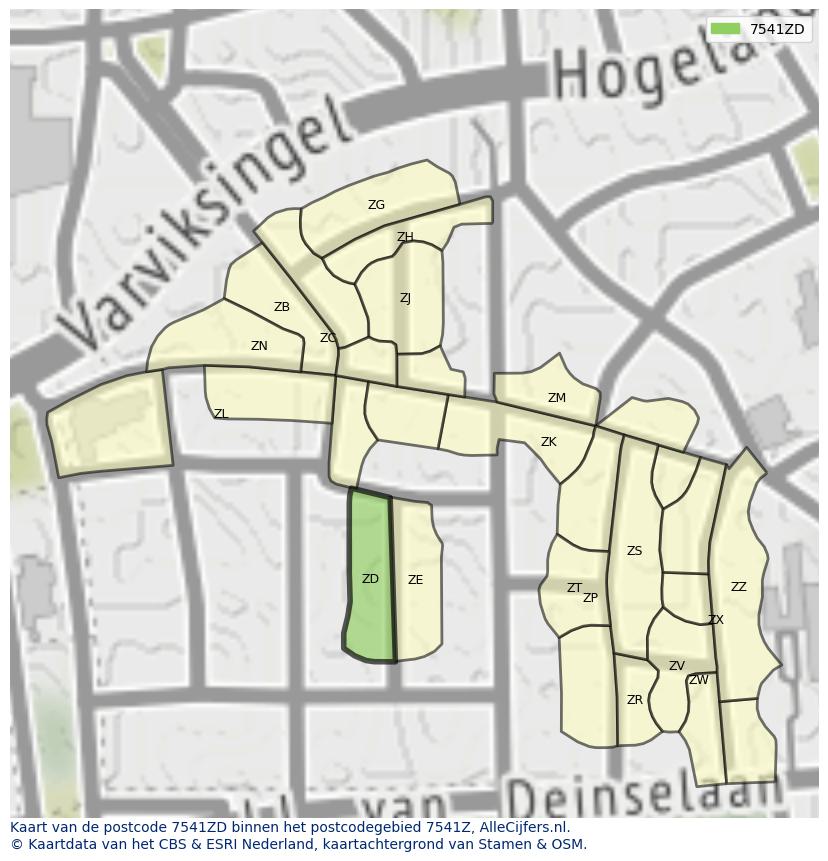 Afbeelding van het postcodegebied 7541 ZD op de kaart.