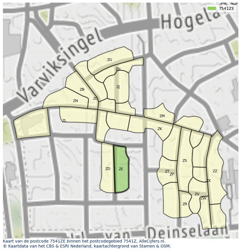 Afbeelding van het postcodegebied 7541 ZE op de kaart.