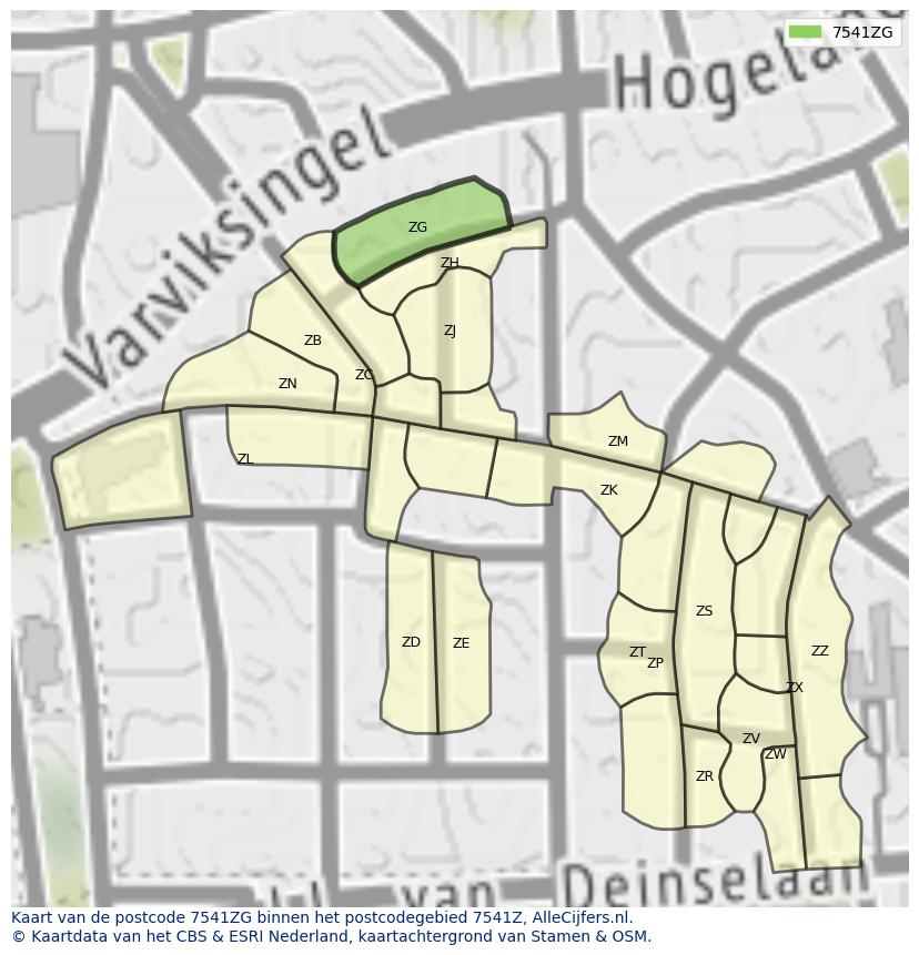 Afbeelding van het postcodegebied 7541 ZG op de kaart.
