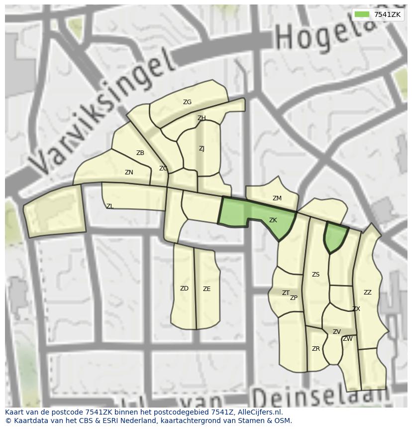 Afbeelding van het postcodegebied 7541 ZK op de kaart.