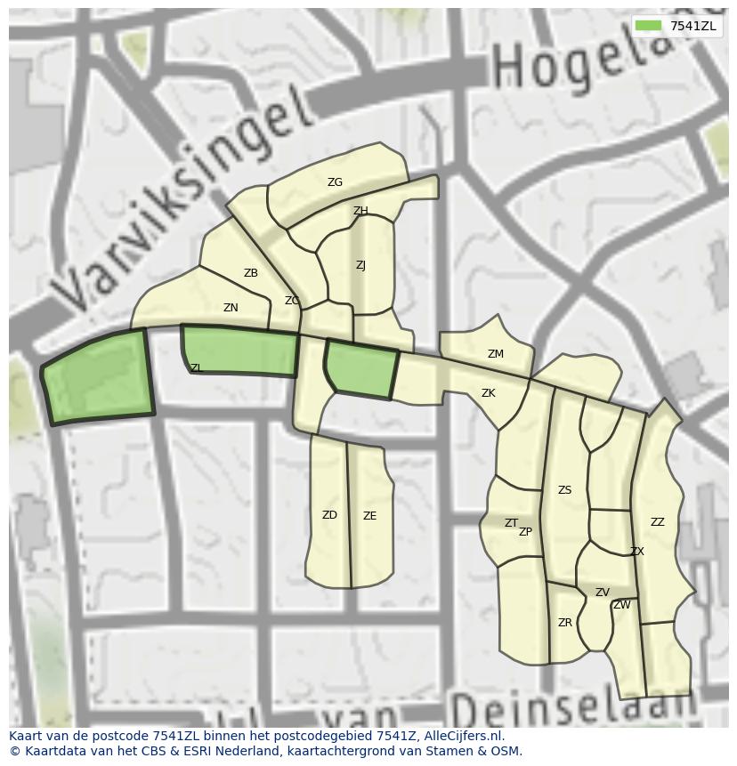 Afbeelding van het postcodegebied 7541 ZL op de kaart.
