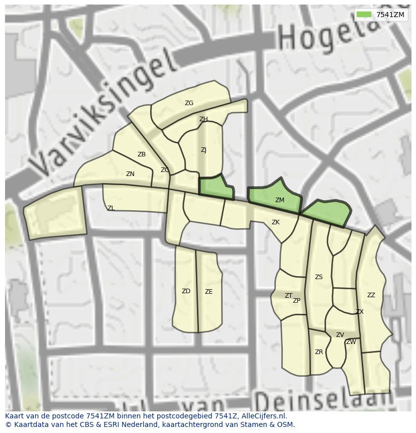 Afbeelding van het postcodegebied 7541 ZM op de kaart.