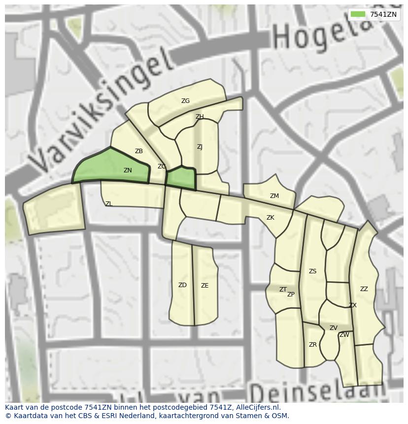 Afbeelding van het postcodegebied 7541 ZN op de kaart.