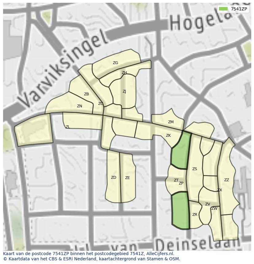 Afbeelding van het postcodegebied 7541 ZP op de kaart.