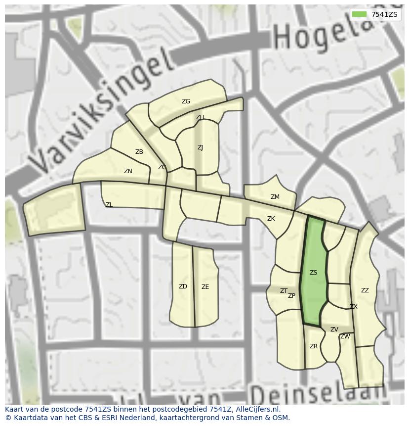 Afbeelding van het postcodegebied 7541 ZS op de kaart.