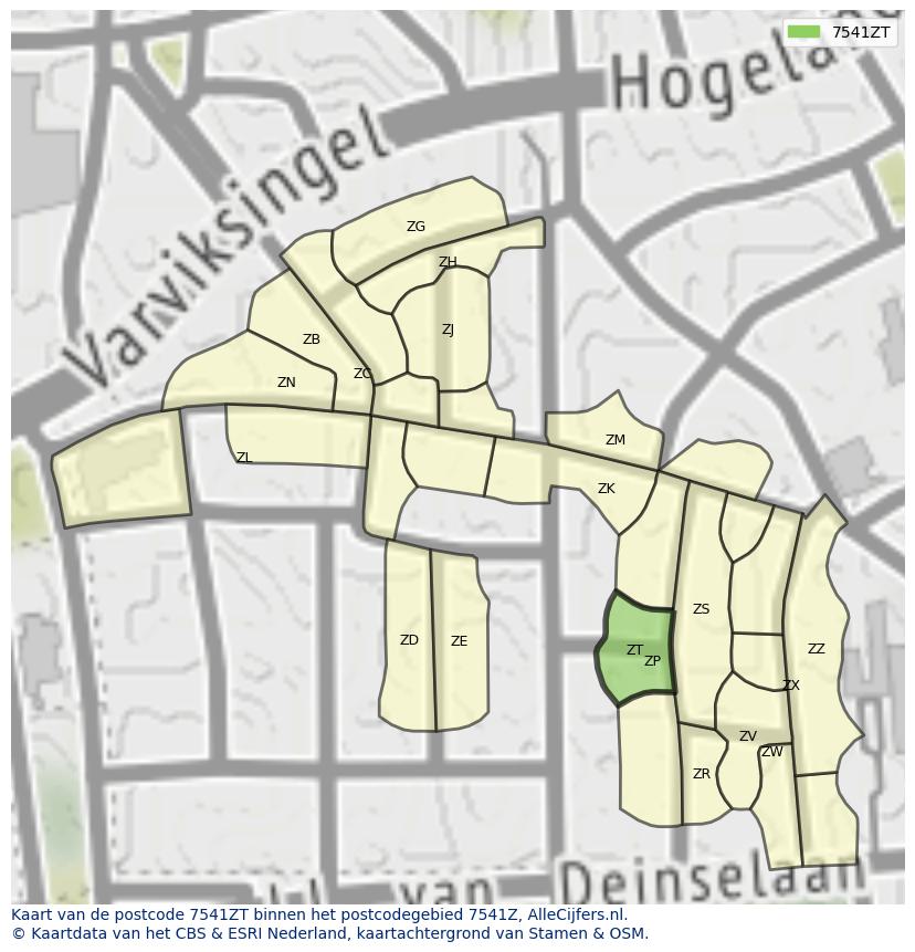 Afbeelding van het postcodegebied 7541 ZT op de kaart.