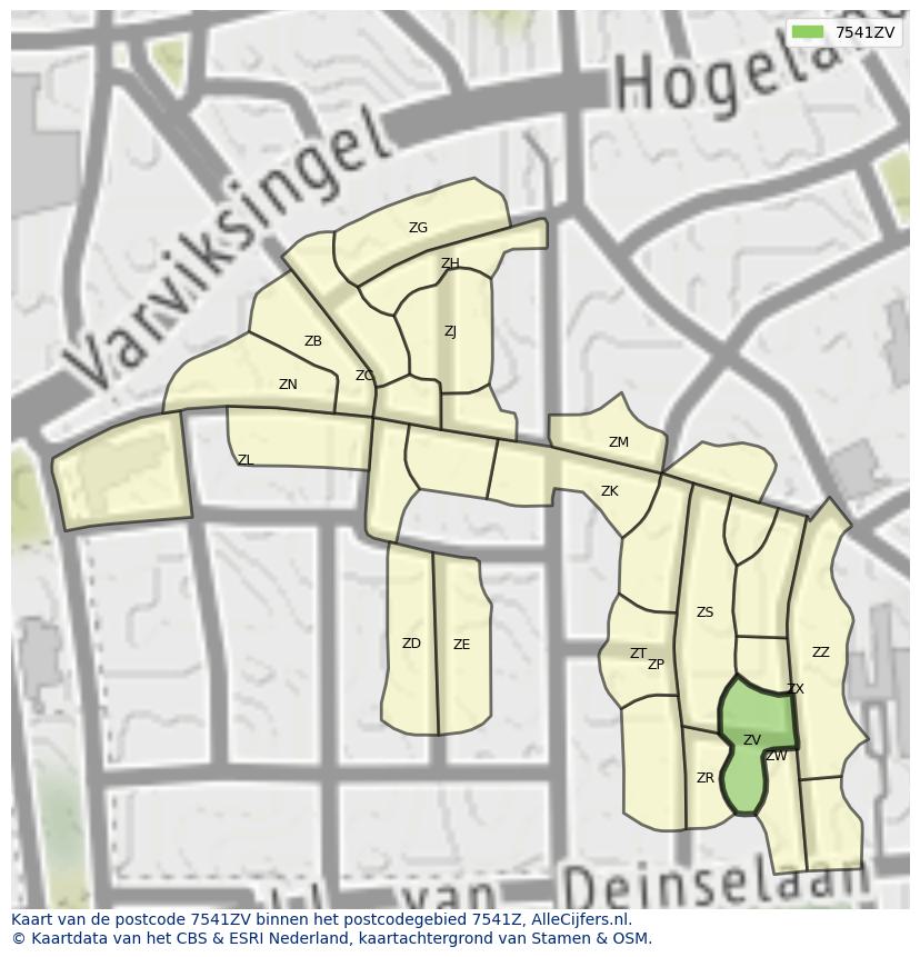 Afbeelding van het postcodegebied 7541 ZV op de kaart.