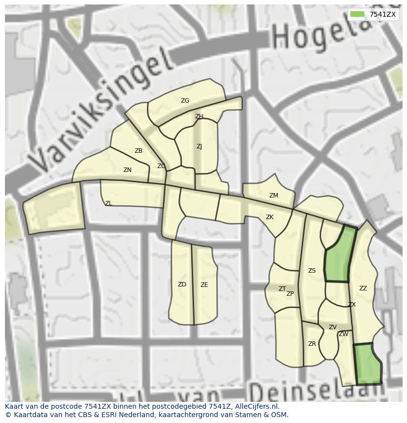 Afbeelding van het postcodegebied 7541 ZX op de kaart.