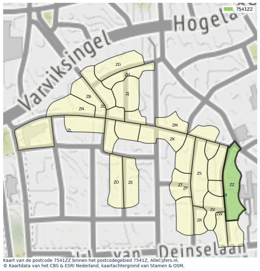 Afbeelding van het postcodegebied 7541 ZZ op de kaart.