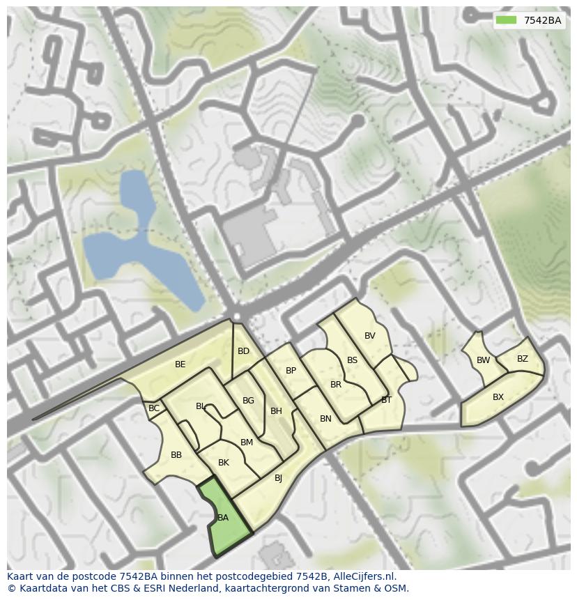 Afbeelding van het postcodegebied 7542 BA op de kaart.
