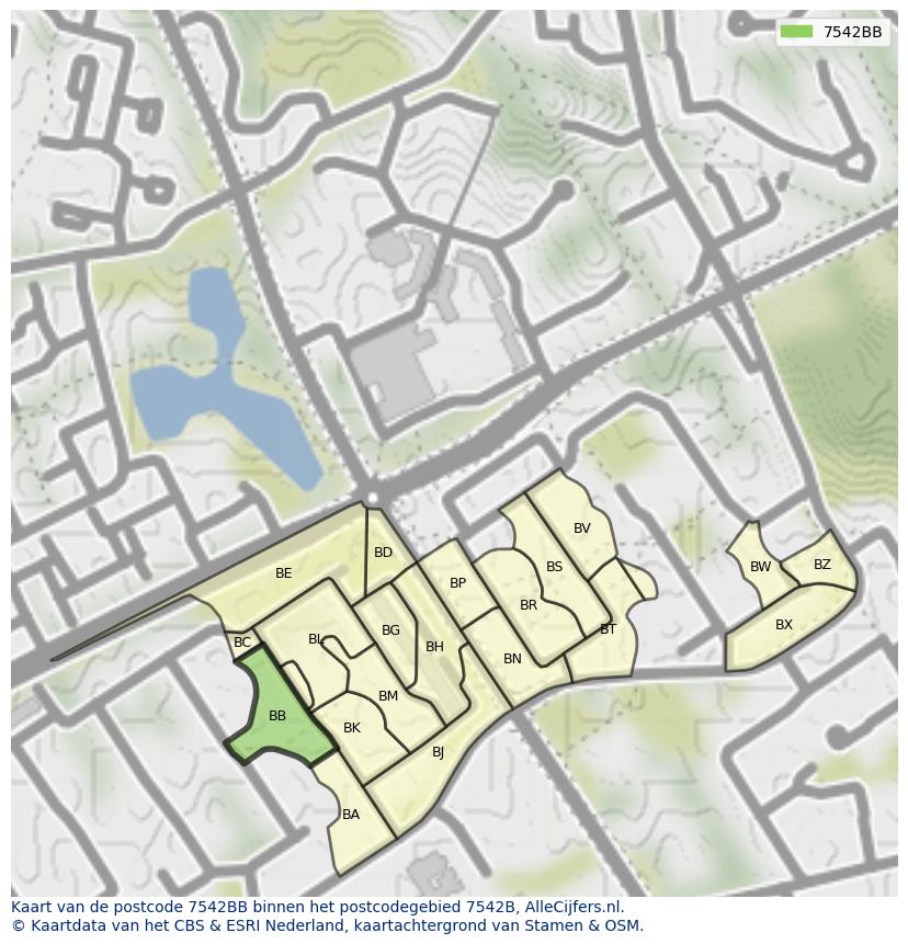 Afbeelding van het postcodegebied 7542 BB op de kaart.