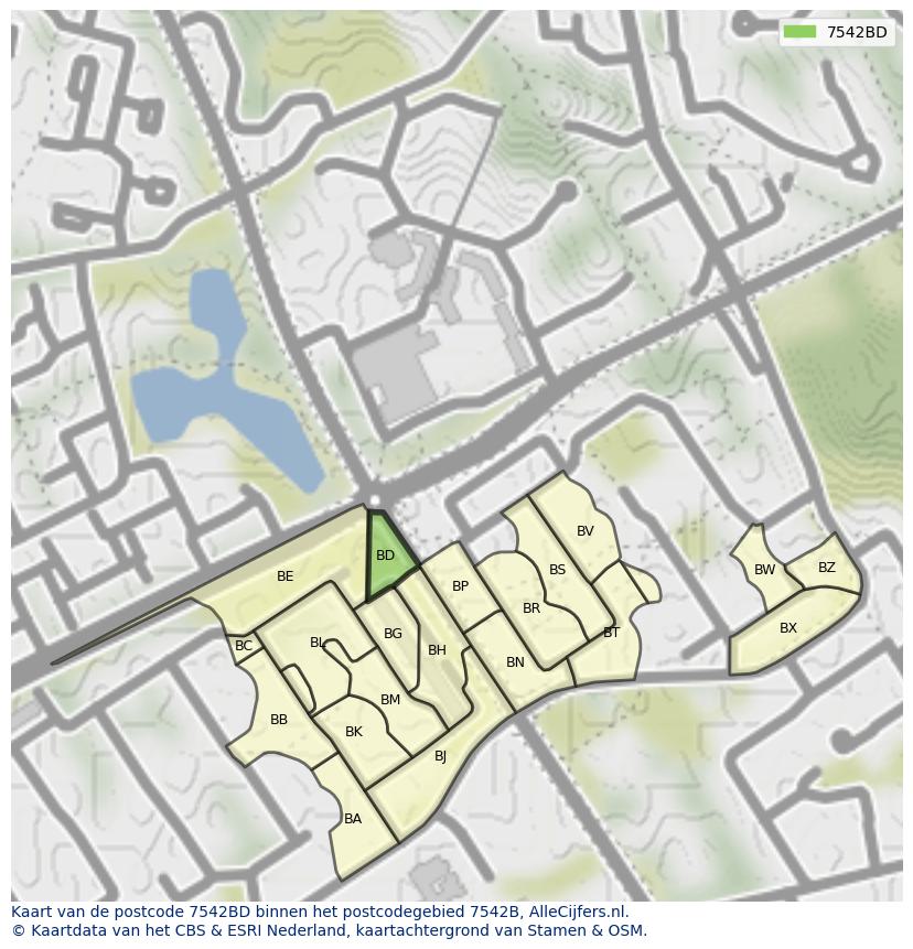 Afbeelding van het postcodegebied 7542 BD op de kaart.