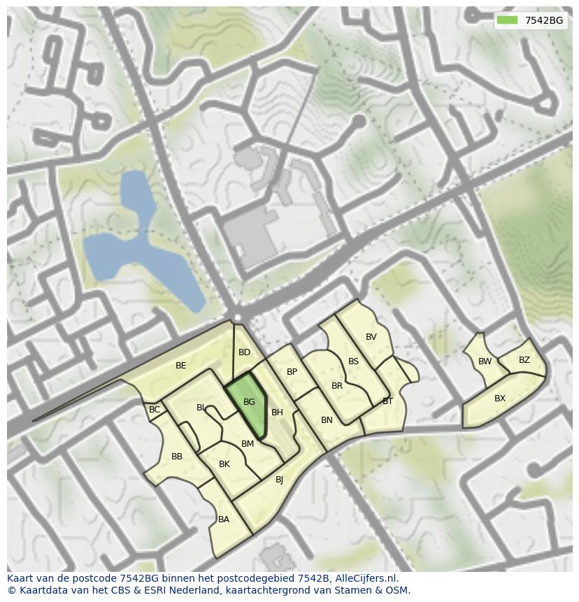 Afbeelding van het postcodegebied 7542 BG op de kaart.